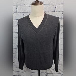 Christian Dior Men's V-Neck Sweater Pullover Ribbed100% Wool Gray Italy Small